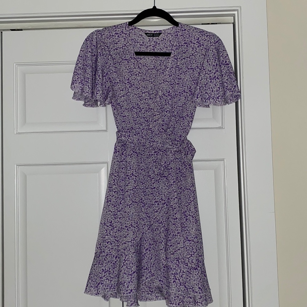 Lilac Ditsy Floral Wrap TShirt Dress with Tie